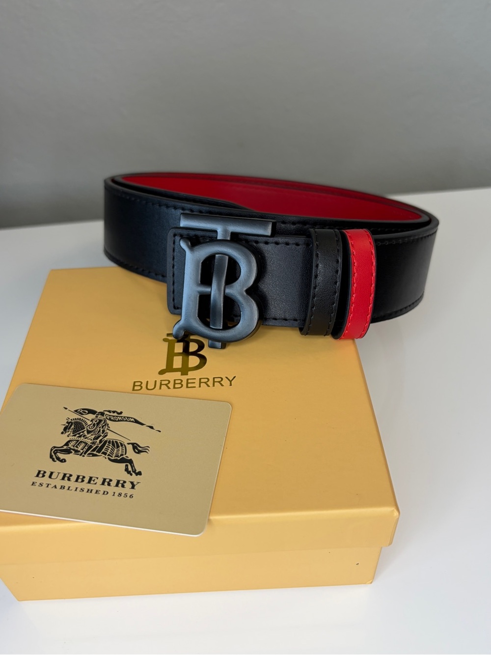 Men’s Original Genuine Leather TB Belt with Matte Black Buckle Waist Size 32-34